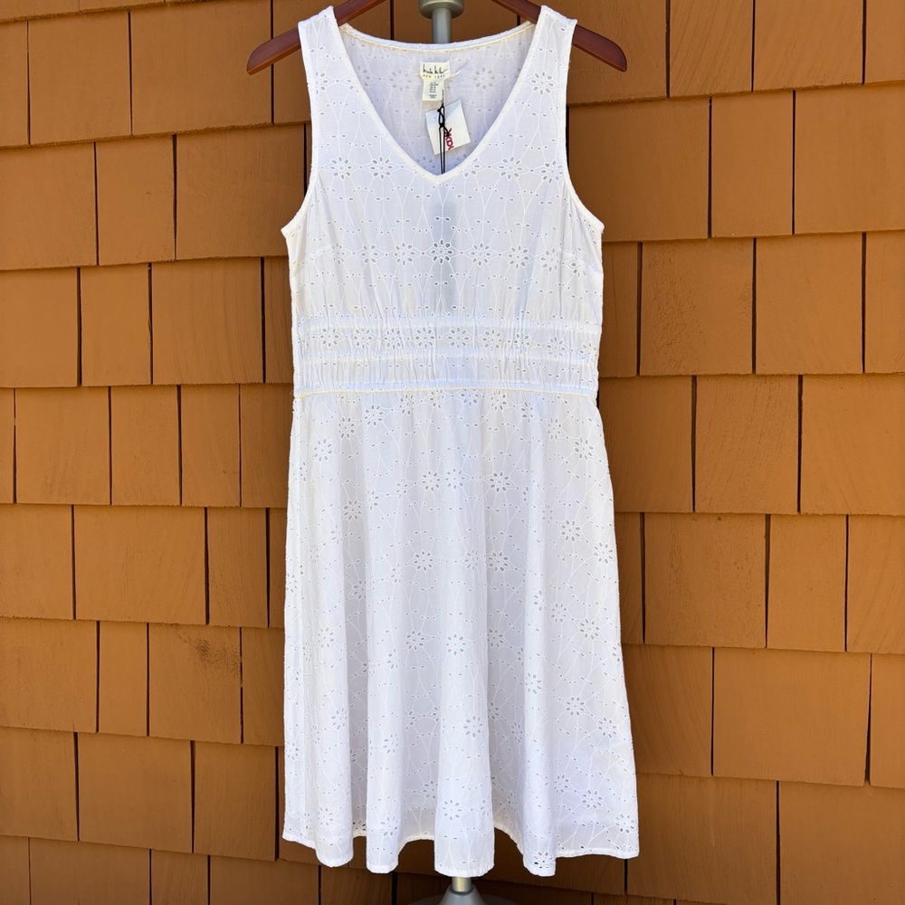 NICOLE MILLER | White Cotton Sleeveless Coastal Eyelet Midi Dress | Size M